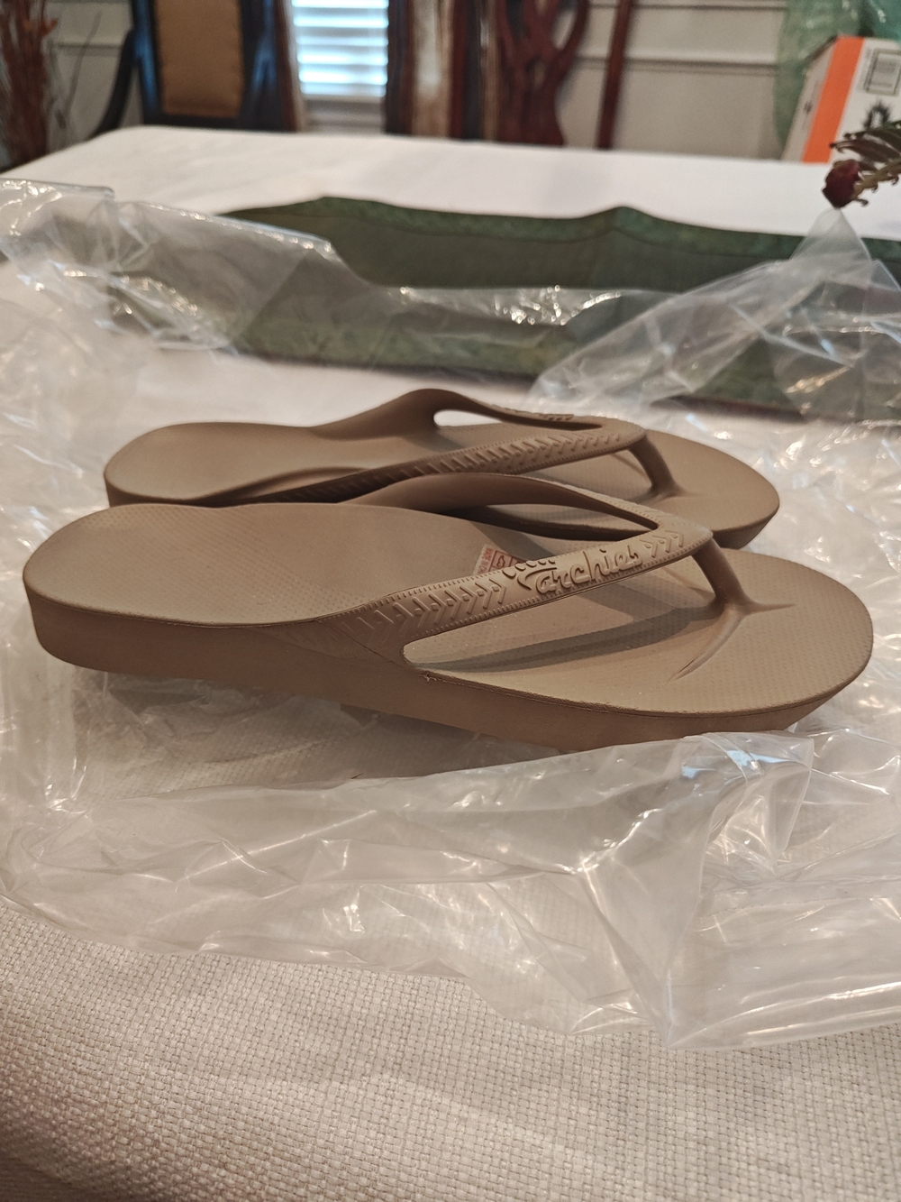 Archies Women's Tan Wedge Flip Flop Sandals